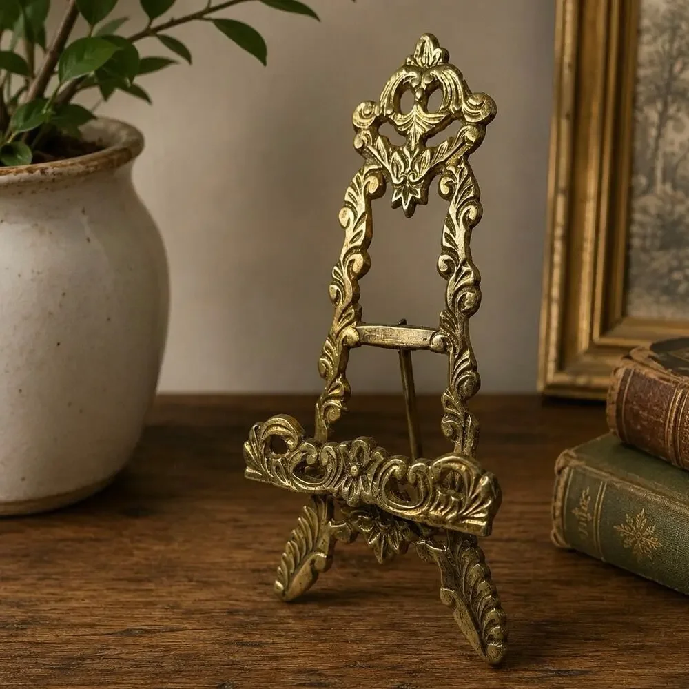 Small Brass Photo Book Ornate Rococo Easel Victorian Art Nouveau Ornate Stand